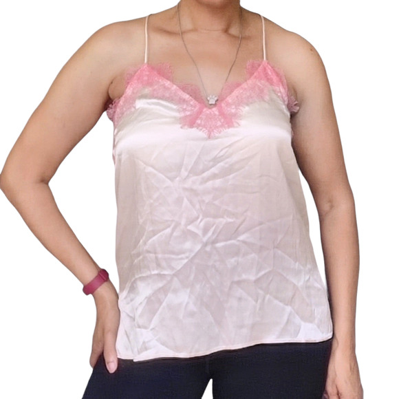 CAMI NYC Racer Charmeuse silk lace trim camisole tank top blouse pale pink S NEW - Picture 7 of 7